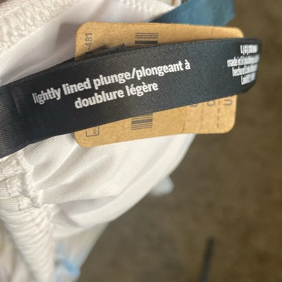 NWT PINK Lightly Lined Plunged White Halter Bikini Top L - Picture 5 of 10